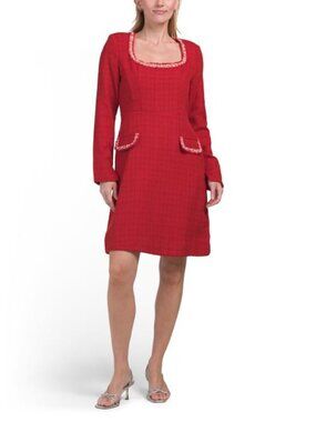 TAHARI ASL Boucle Square Neck Mini Dress